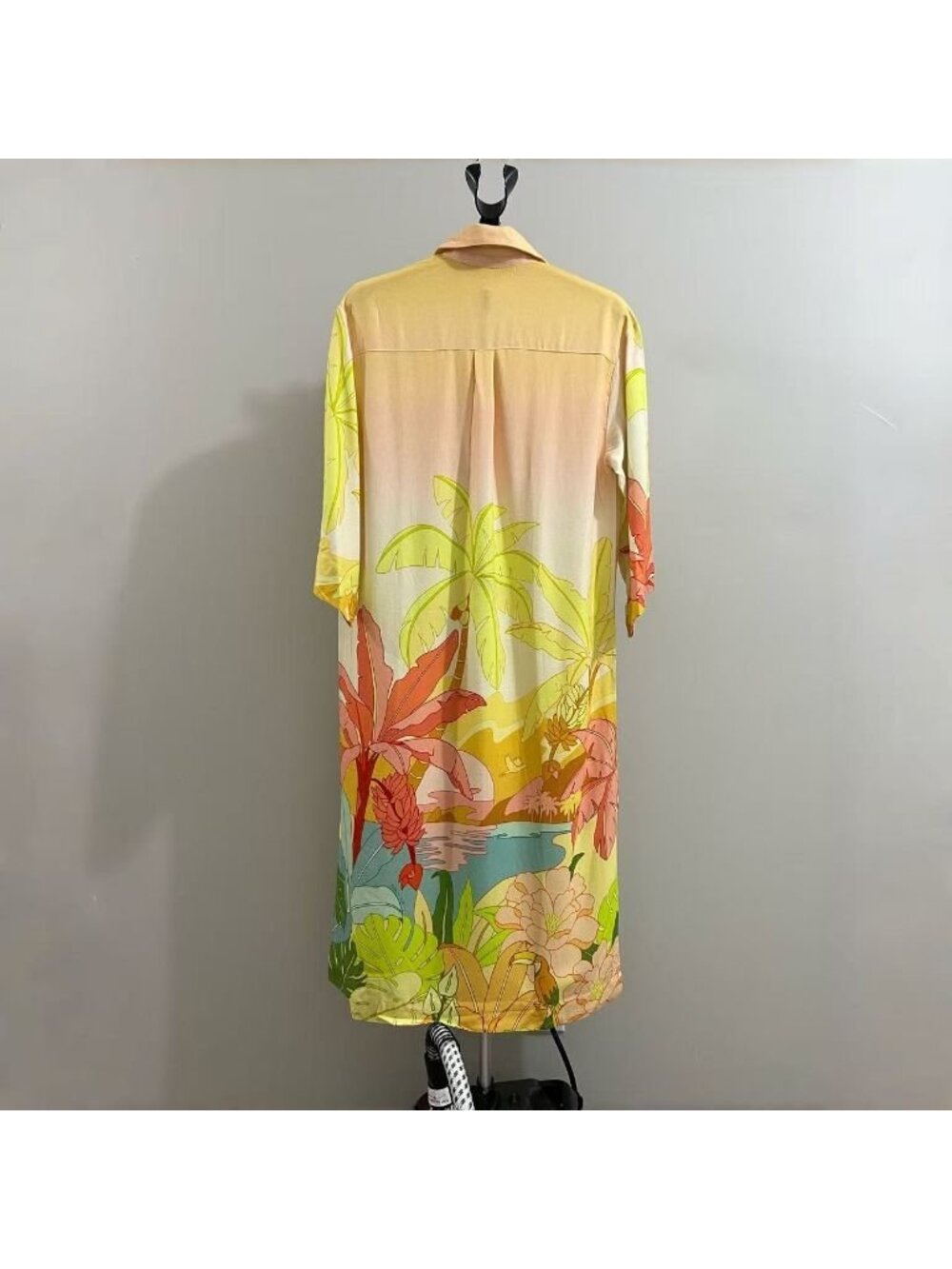 NWOT Farm Rio Linen blend Floral Midi Shirt Dress Size XL Hawaiian Tropical - Picture 4 of 11